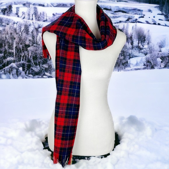 Vintage 1960’s Pendleton Wool Scarf Tartan Plaid Red Blue Green - Picture 10 of 10